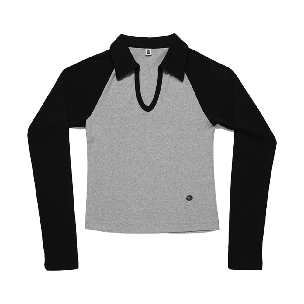 LLL90C-LTS-HGY010F LLL Design Studio Open Neck Raglan Long-Sleeve Tee Heather Grey