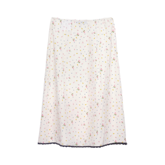 P199W-17K1-F0009 (W) Prada Floral Print Ponge Skirt White