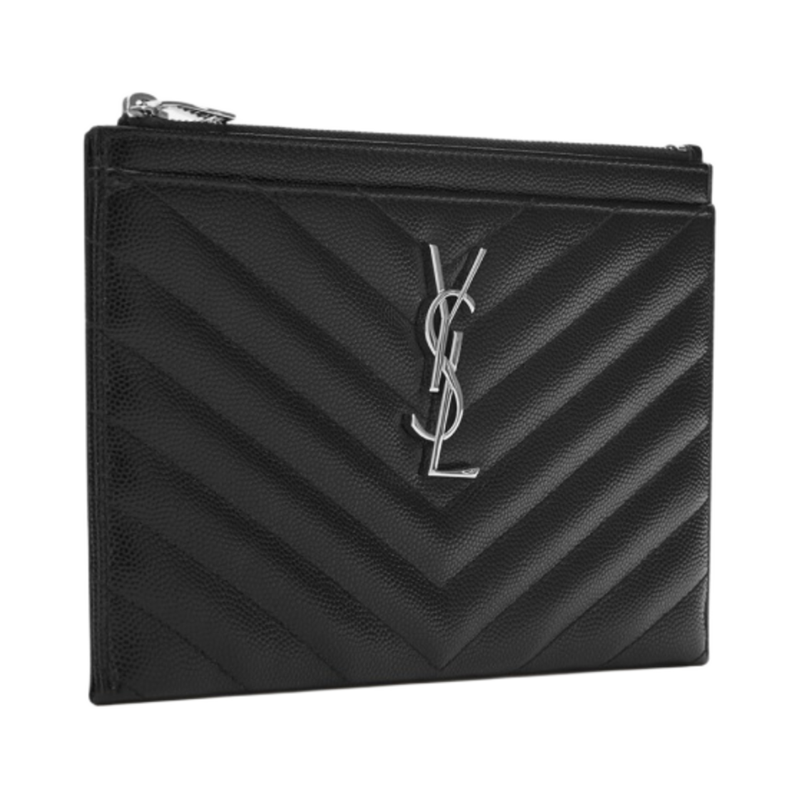 생로랑 그랑 드 뿌드르 엠보스드 레더 카산드라 마틀라세 빌 파우치 블랙 실버(Saint Laurent Cassandre Matelasse Bill Pouch in Grain de Poudre Embossed Leather Black Silver) - 2