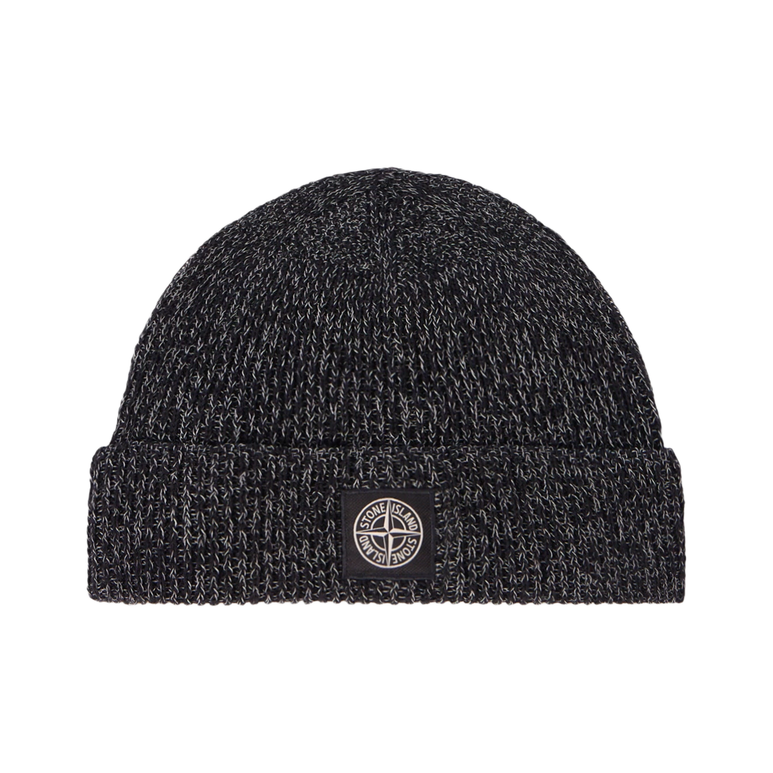 스톤 아일랜드 N100001 니트 리플렉티브 비니 리플렉티브 코팅 앤 컴퍼스 패치 블랙 멜란지 - 25FW(Stone Island N100001 Knit Reflective Beanie with Reflective Coating and Compass Patch Black Melange - 25FW)