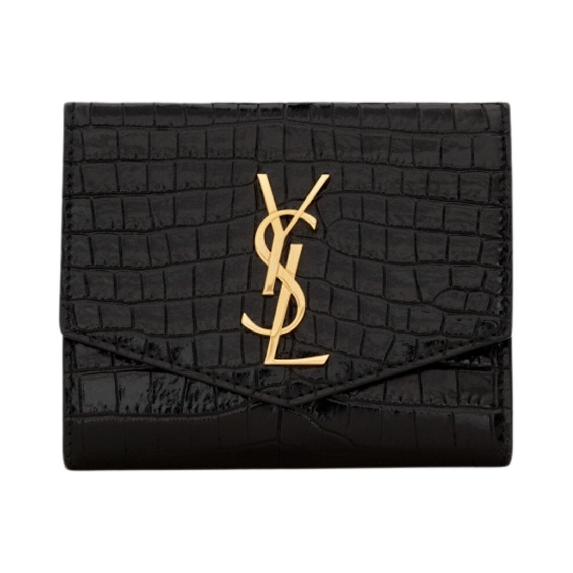 생로랑 크로커다일 엠보스드 샤이니 레더 업타운 컴팩트 반지갑 블랙(Saint Laurent Uptown Compact Wallet in Crocodile Embossed Shiny Leather Black) - 1