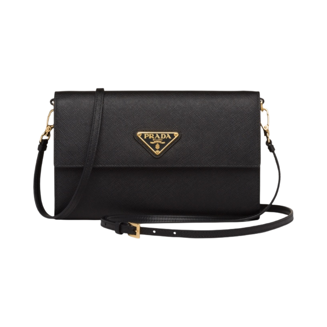 1MA022-053-F0002 Prada Saffiano Leather Wallet with Shoulder Strap Black - 대표 이미지 #1