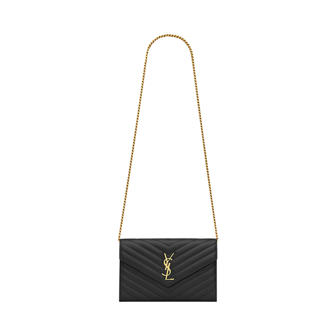 377828-AAA44-1000 Saint Laurent Cassandre Chain Wallet in Lambskin Black