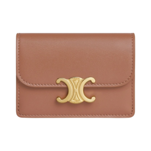 Celine Card Holder with Flap in Shiny Calfskin Bronze