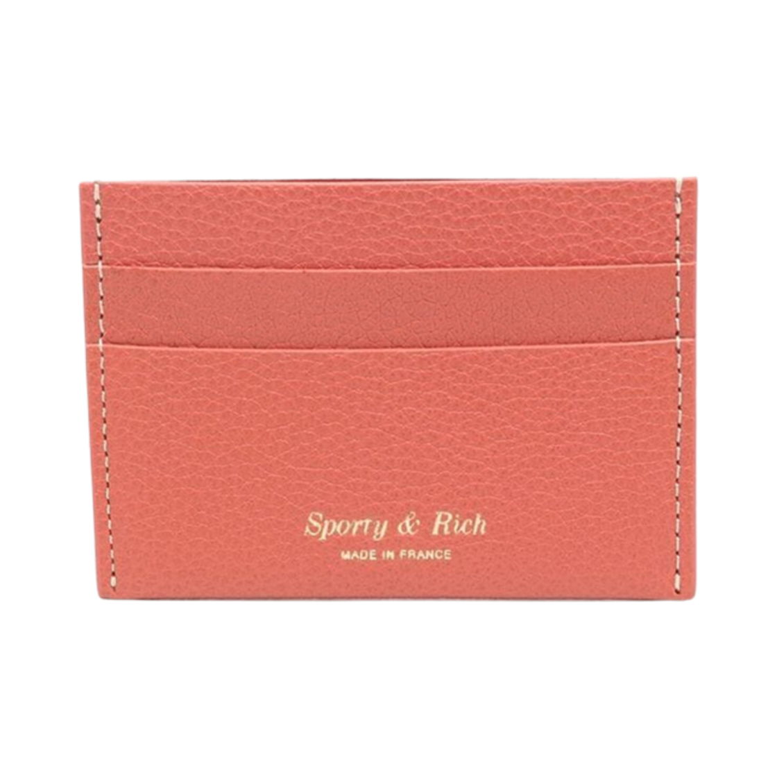 AC743CO Sporty & Rich Logo Stamp Leather Card Holder Coral
