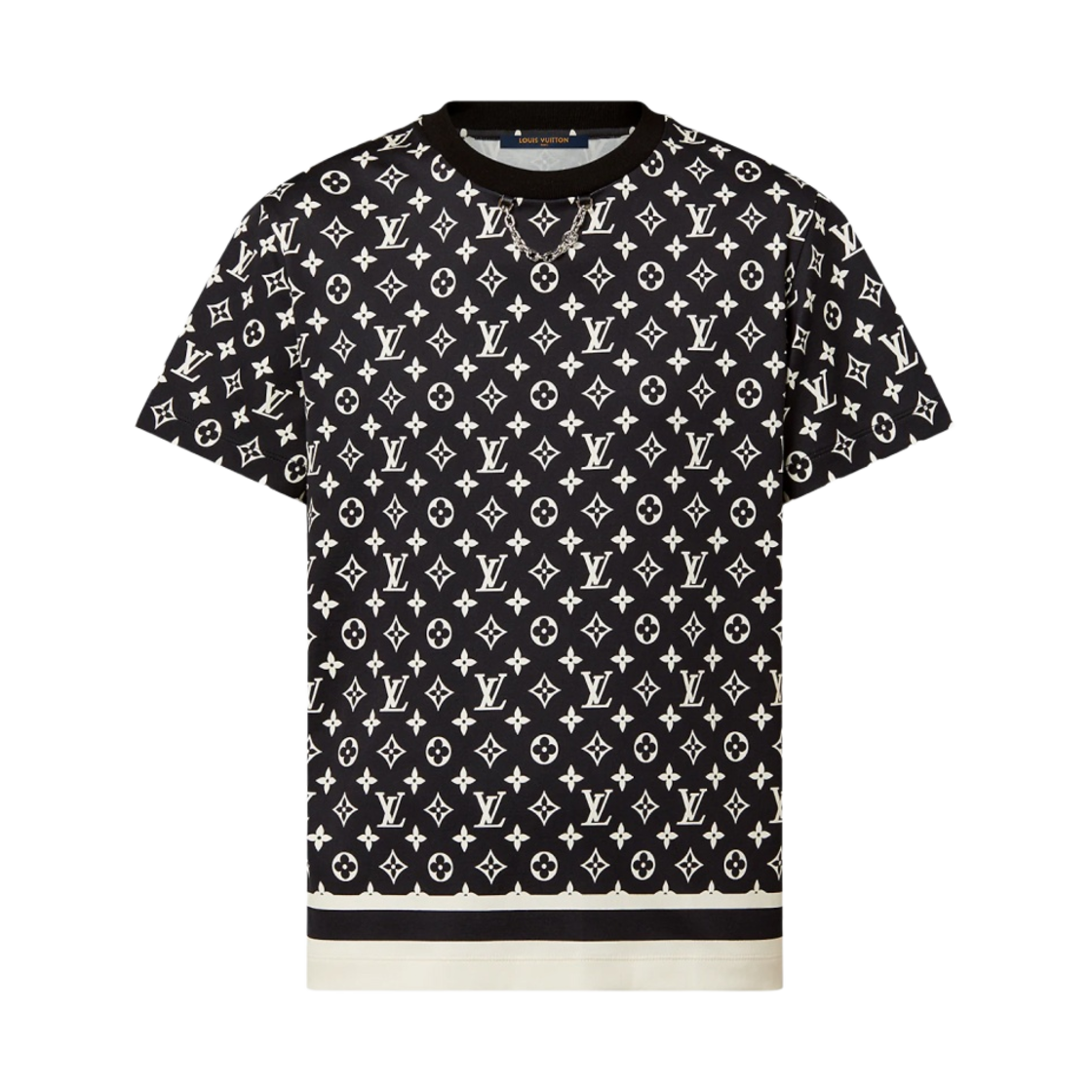 (W) 루이비통 스트라이프 액센트 모노그램 티셔츠 딥 블랙((W) Louis Vuitton Stripe Accent Monogram T-Shirt Deep Black) - 1