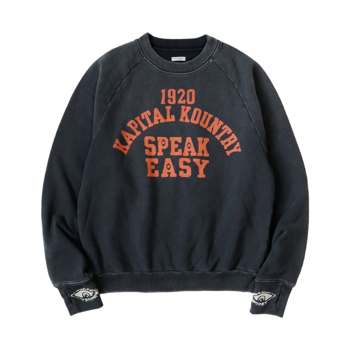 Kapital Kapital Raglan Crewneck Fleece Sweatshirt Speakeasy College Pt Black · 2