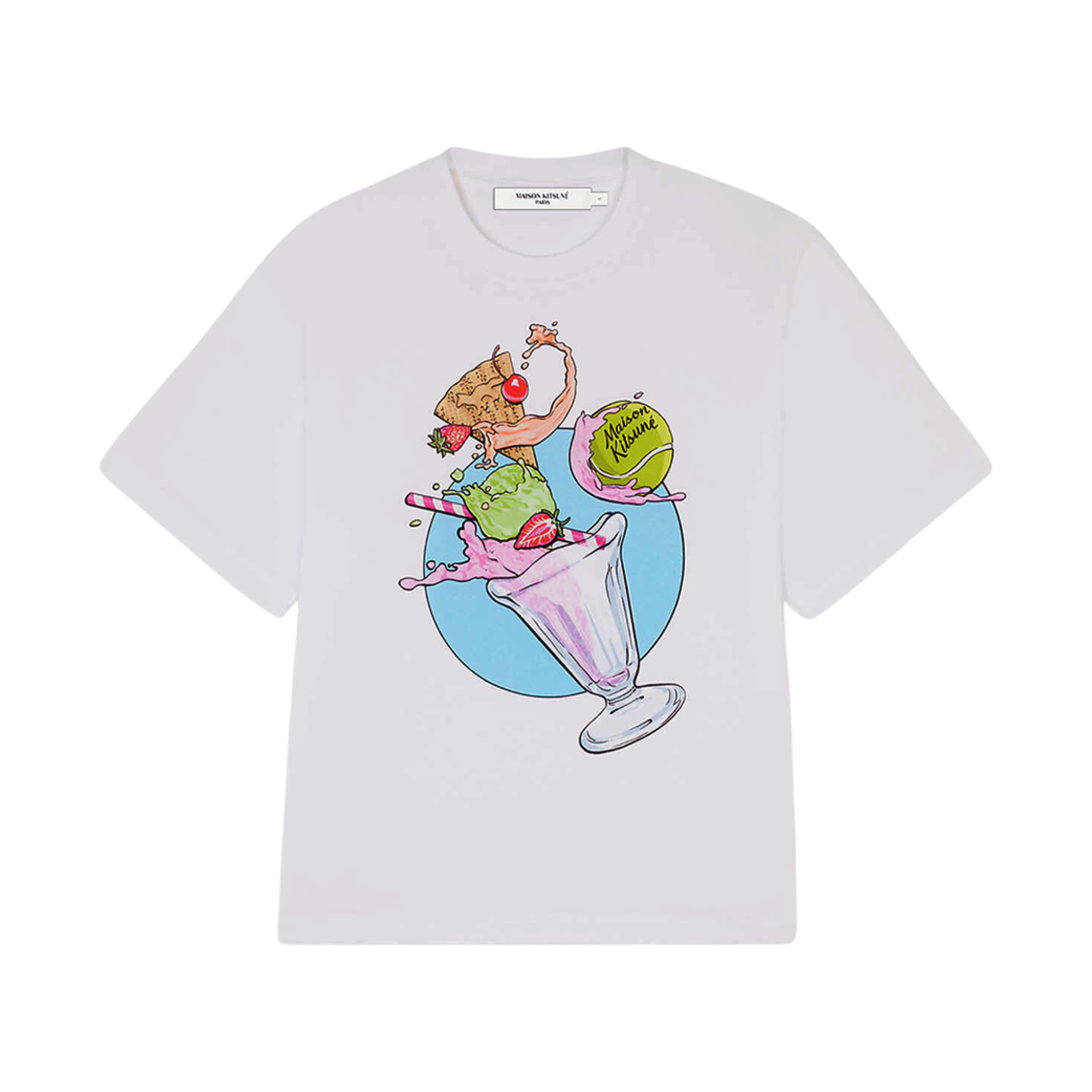 (W) 메종 키츠네 아이스크림 스플래쉬 컴포트 티셔츠 화이트((W) Maison Kitsune Ice Cream Splash Comfort T-Shirt White) - 1
