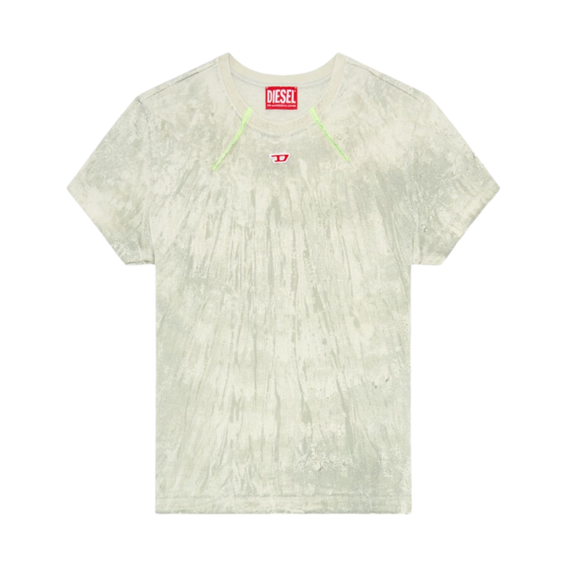A130230IMAQ-141A (W) Diesel T-Uncutie-Long-N11 Marbled Jersey T-Shirt with D Patch White