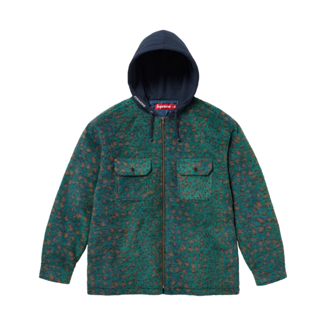 슈프림 플리스 집업 후드 셔츠 틸 레오파드 - 23FW(Supreme Fleece Zip Up Hooded Shirt Teal Leopard - 23FW)