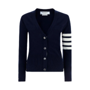 (W) Thom Browne Cashmere 4-Bar V-Neck Cardigan Navy
