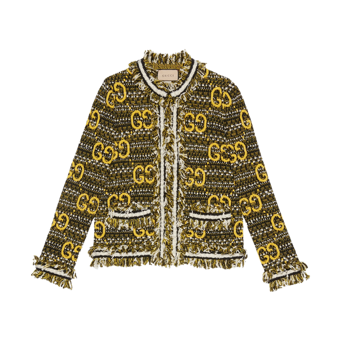 (W) 구찌 울 모헤어 GG 가디건 블랙 아이보리 옐로우((W) Gucci Wool Mohair GG Cardigan Black Ivory Yellow) - 1