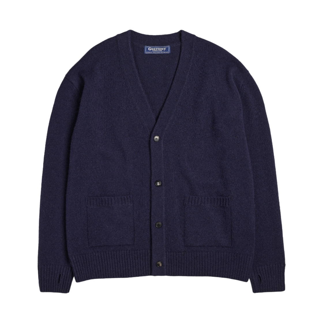 - Guernsey Woollens Button V-Neck Wool Cardigan Navy