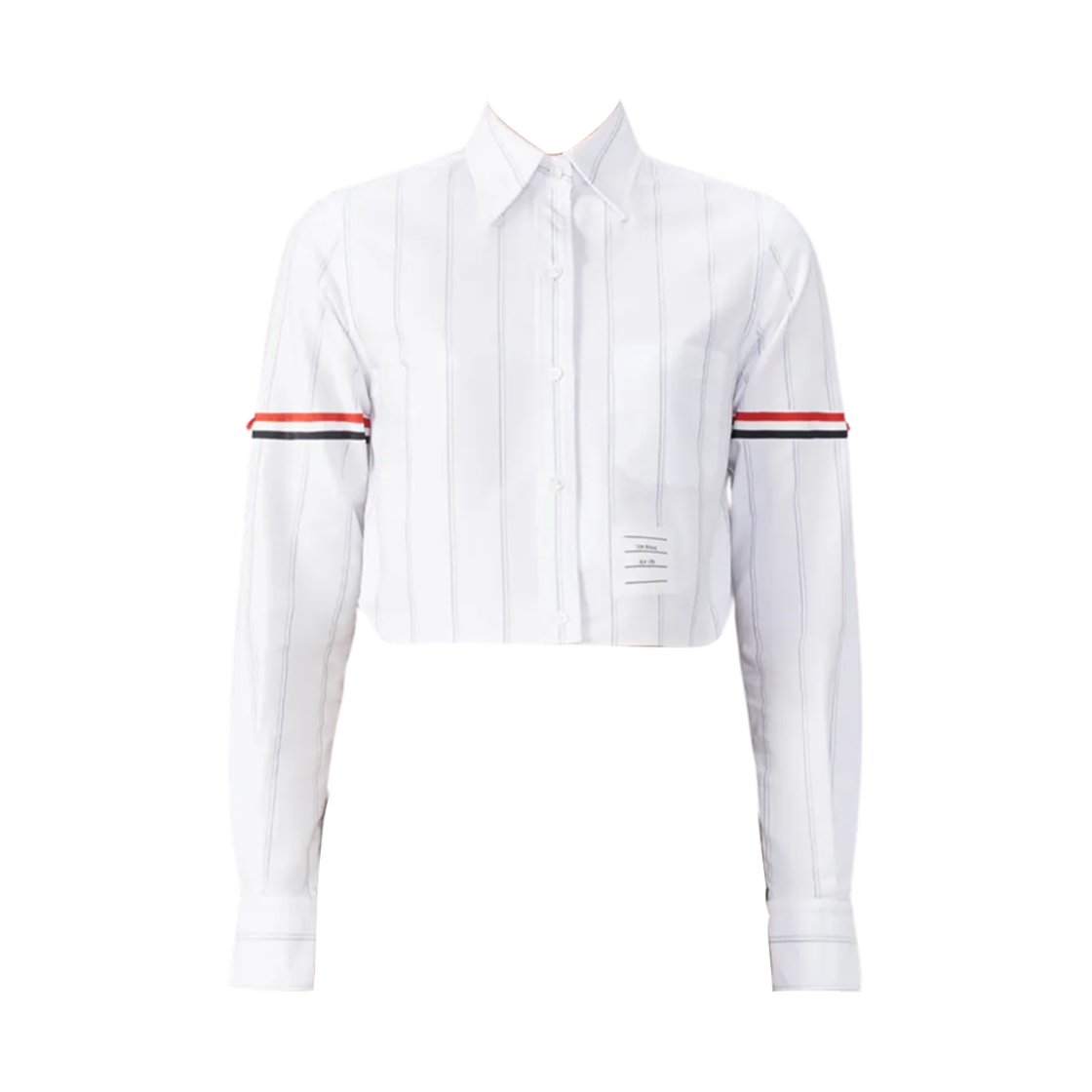(W) 톰브라운 스트라이프 옥스포드 암밴드 크롭 셔츠 화이트((W) Thom Browne Stripe Oxford Armband Cropped Shirt White) - 1