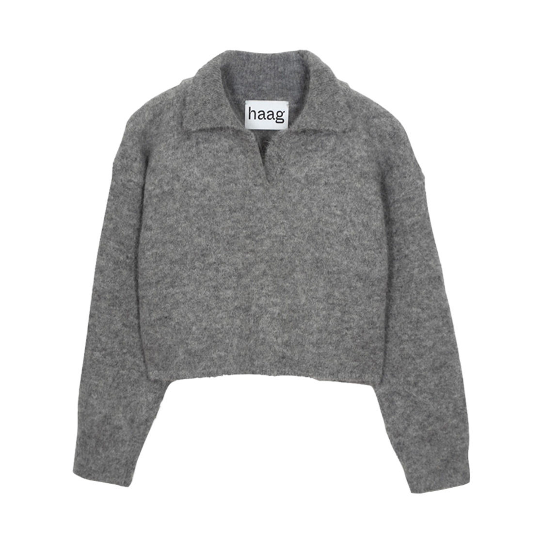 (W) 헤이그 언 알파카 크롭 니트 그레이((W) Haag An Alpaca Crop Knit Grey)