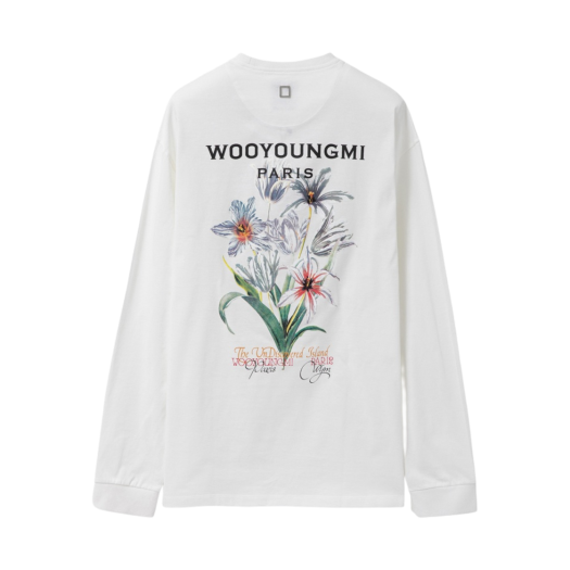 Wooyoungmi Flower Print Long Sleeve Back Logo T-Shirt White - 24SS