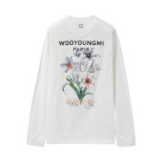 Wooyoungmi Flower Print Long Sleeve Back Logo T-Shirt White - 24SS