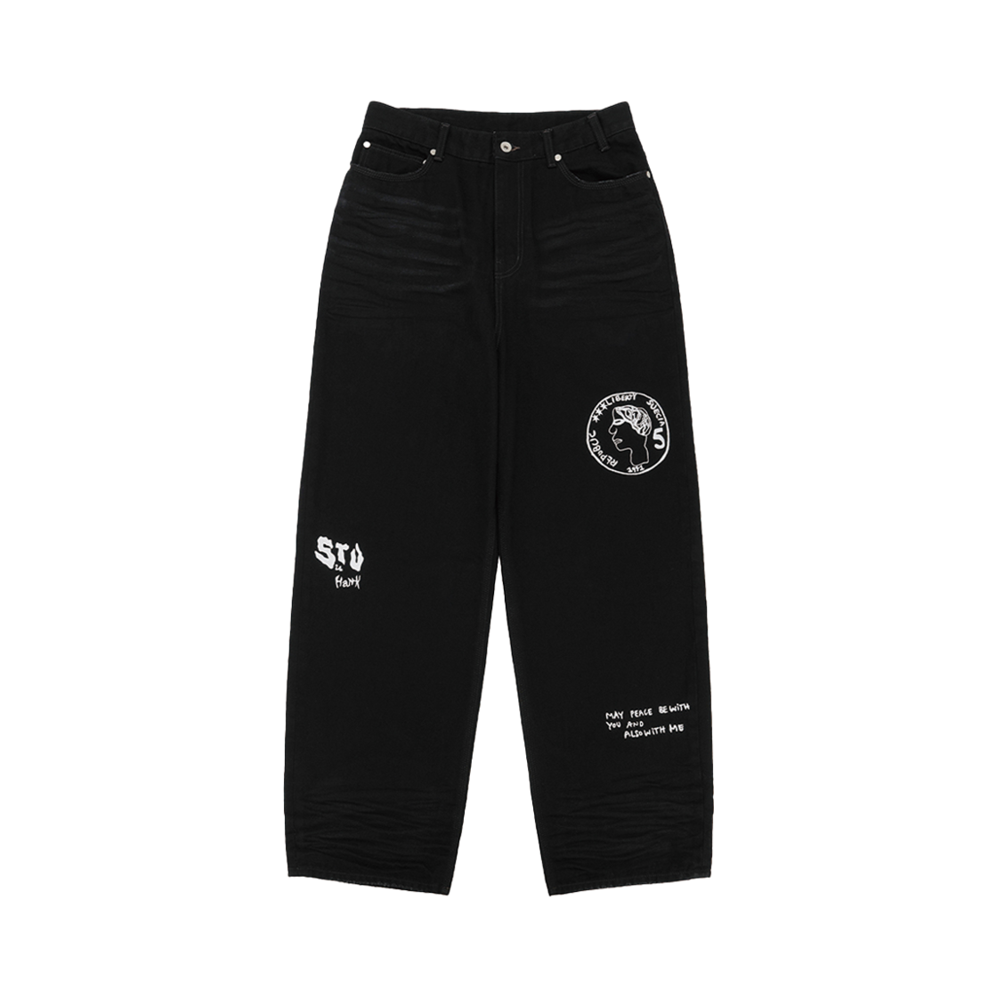 에스티유 X 행크 엠브로더리 데님 팬츠 블랙(STU X HANK Embroidery Denim Pants Black)