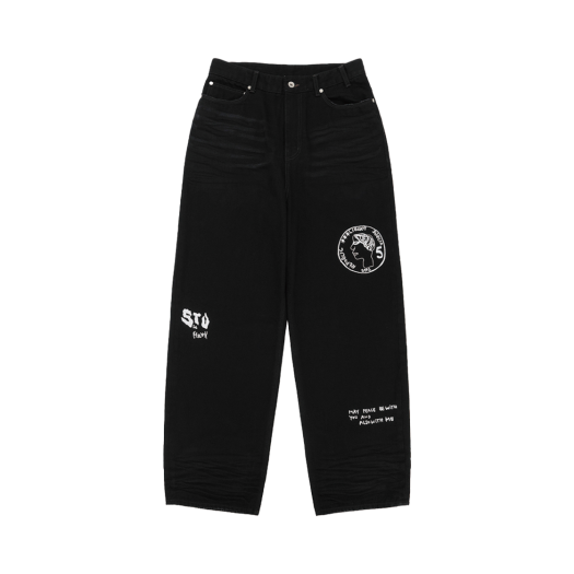 24CLHKDN01 STU X HANK Embroidery Denim Pants Black