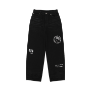 STU X HANK Embroidery Denim Pants Black