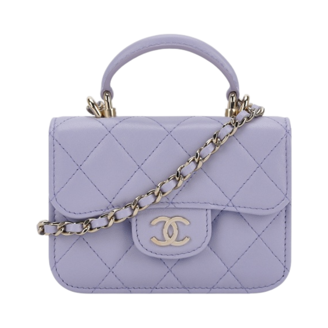 샤넬 체인 플랩 동전 지갑 램스킨 & 골드 메탈 라이트 퍼플
