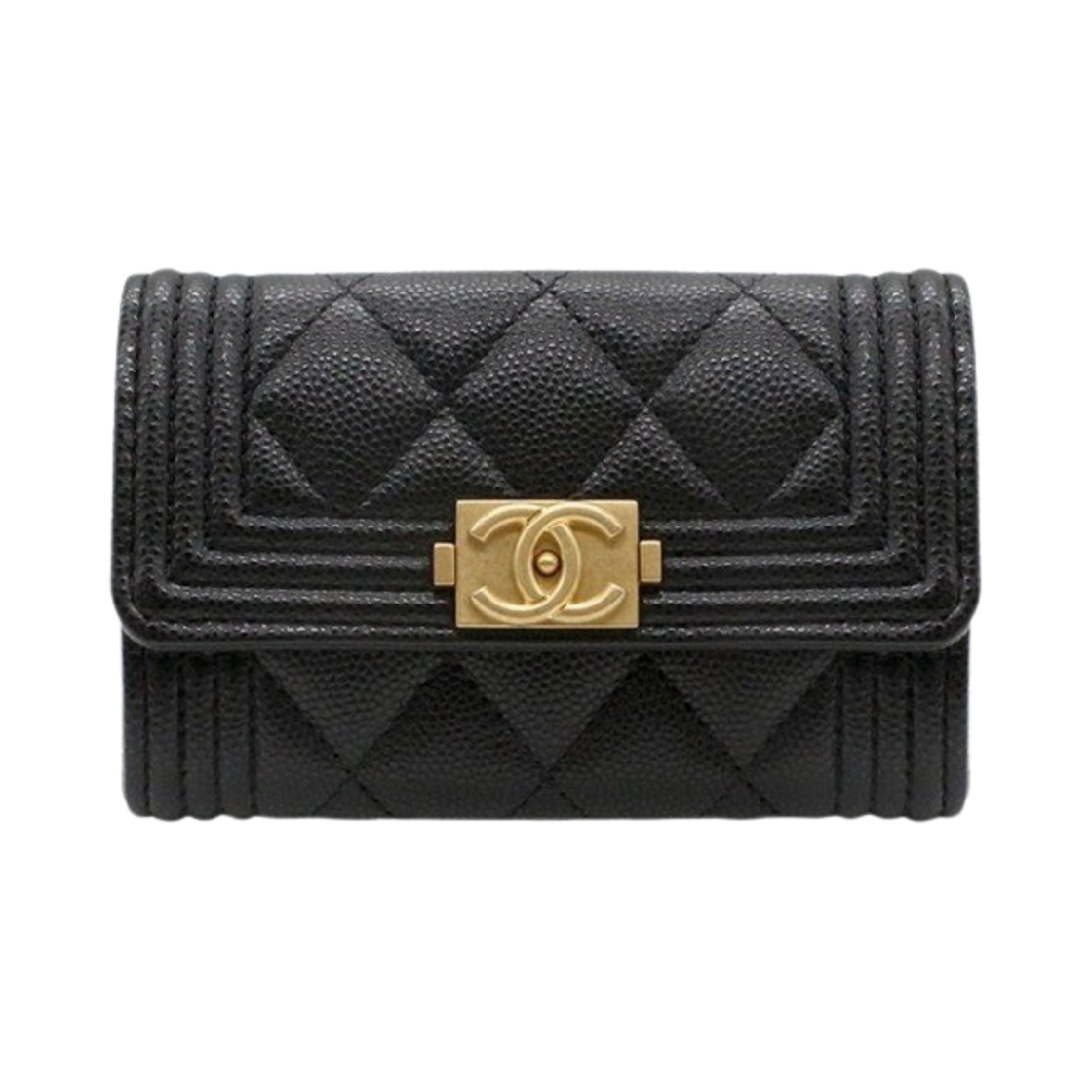 샤넬 보이 샤넬 플랩 카드 홀더 그레인드 카프스킨 & 골드 메탈 블랙(Chanel Boy Chanel Flap Card Holder Grained Calfskin & Gold Black)