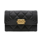 Chanel Boy Chanel Flap Card Holder Grained Calfskin & Gold Black