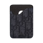 Dior Saddle Magnetic Card Holder Grained Calfskin Dior Oblique Jacquard Black