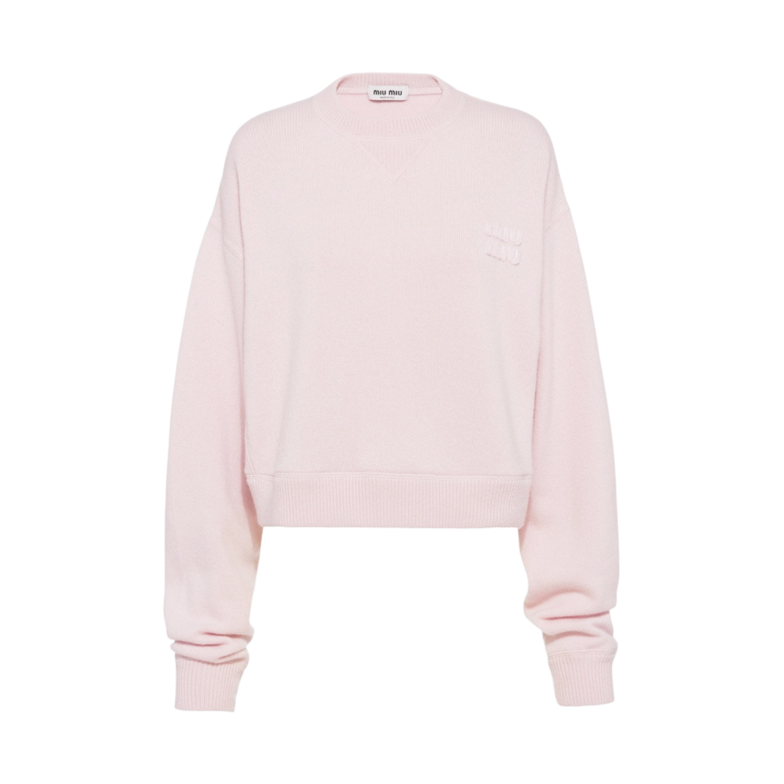 (W) 미우 미우 오버사이즈 울 캐시미어 스웨터 앨러배스터 핑크((W) Miu Miu Oversized Wool Cashmere Sweater Alabaster Pink) - 1