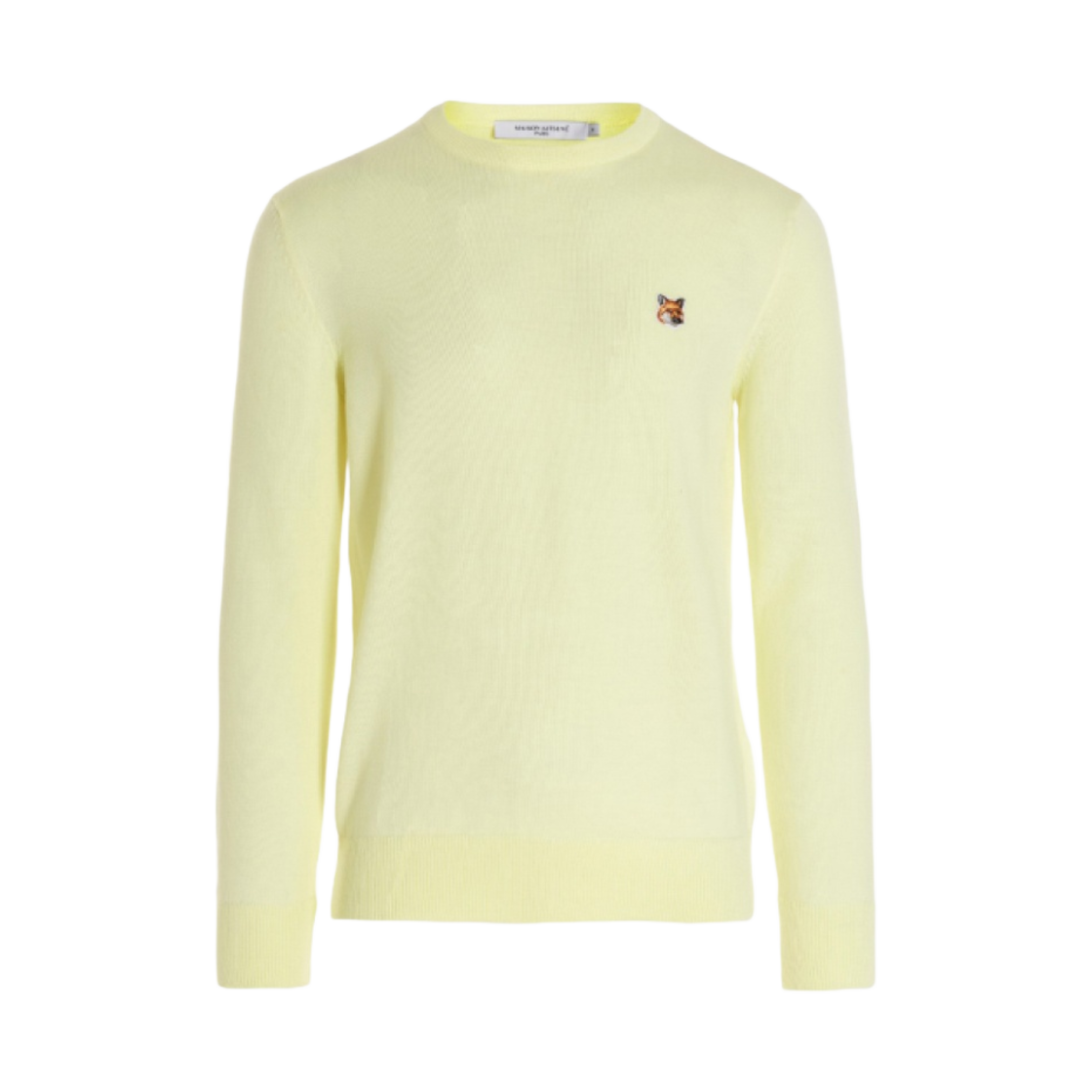 IU00504KT1036-P720 Maison Kitsune Fox Head Patch Regular R-Neck Pullover Knit Light Yellow