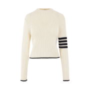 (W) Thom Browne Merino Wool 4-Bar Cropped Cable Pullover White