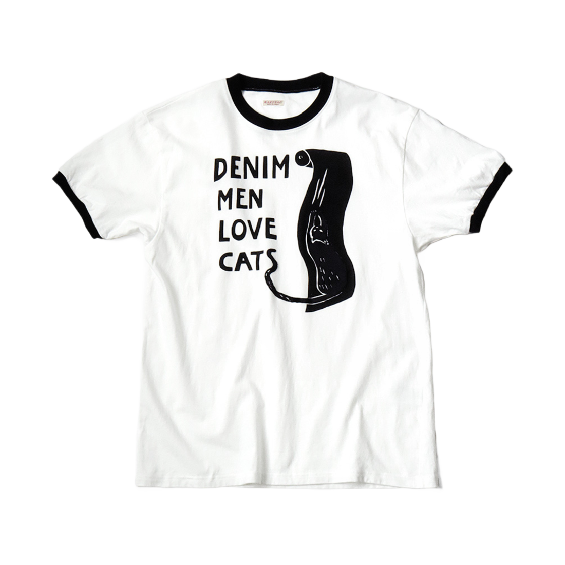 캐피탈 20 저지 링거 티셔츠 데님 맨 러브 캣 스크래치 Pt 화이트(Kapital 20 Jersey Ringer T-Shirt Denim Men Love Cats Scratch Pt White)
