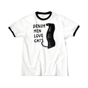 Kapital 20 Jersey Ringer T-Shirt Denim Men Love Cats Scratch Pt White