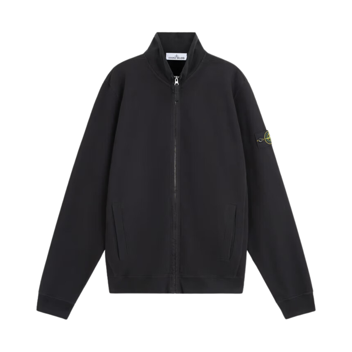 스톤 아일랜드 60720 브러쉬드 오가닉 코튼 플리스 포켓 풀 집업 스웨트셔츠 블랙 - 24FW