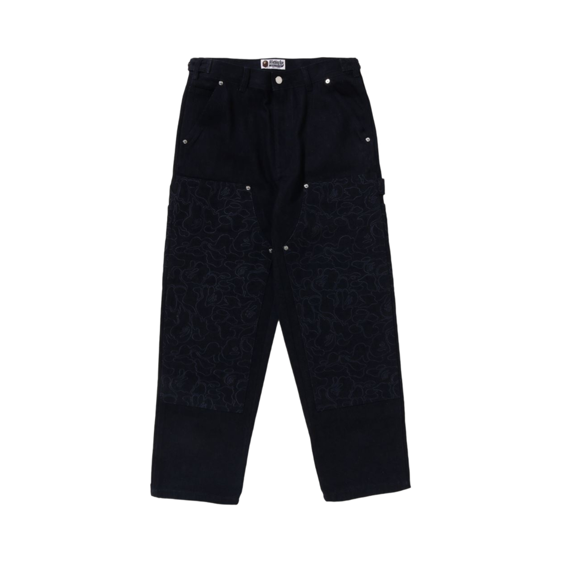 베이프 라인 카모 패치 데님 더블 니 워크 팬츠 네이비 블루(BAPE Line Camo Patch Denim Double Knee Work Pants Navy Blue) - 1