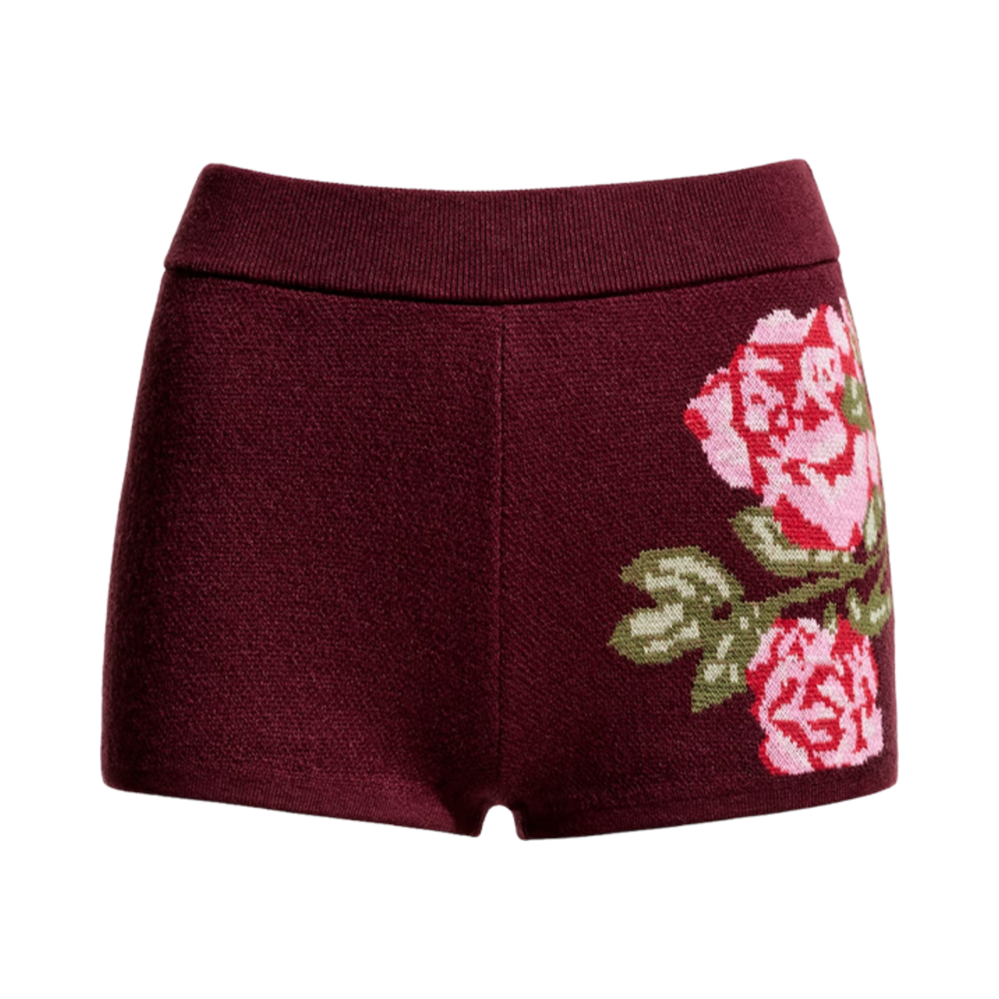 1261941001 (W) H&M x Magda Butrym Wool Blend Jacquard Knit Mini Shorts Burgundy