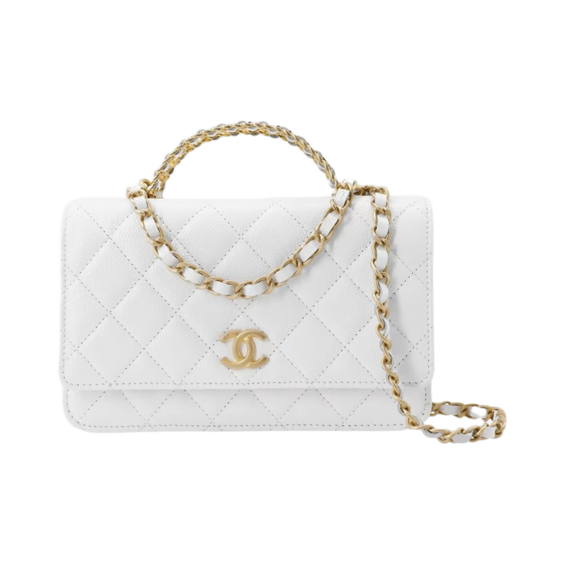 샤넬 체인 지갑 그레인드 샤이니 카프스킨 & 골드 메탈 화이트(Chanel Wallet On Chain Grained Shiny Calfskin & Gold White) - 1