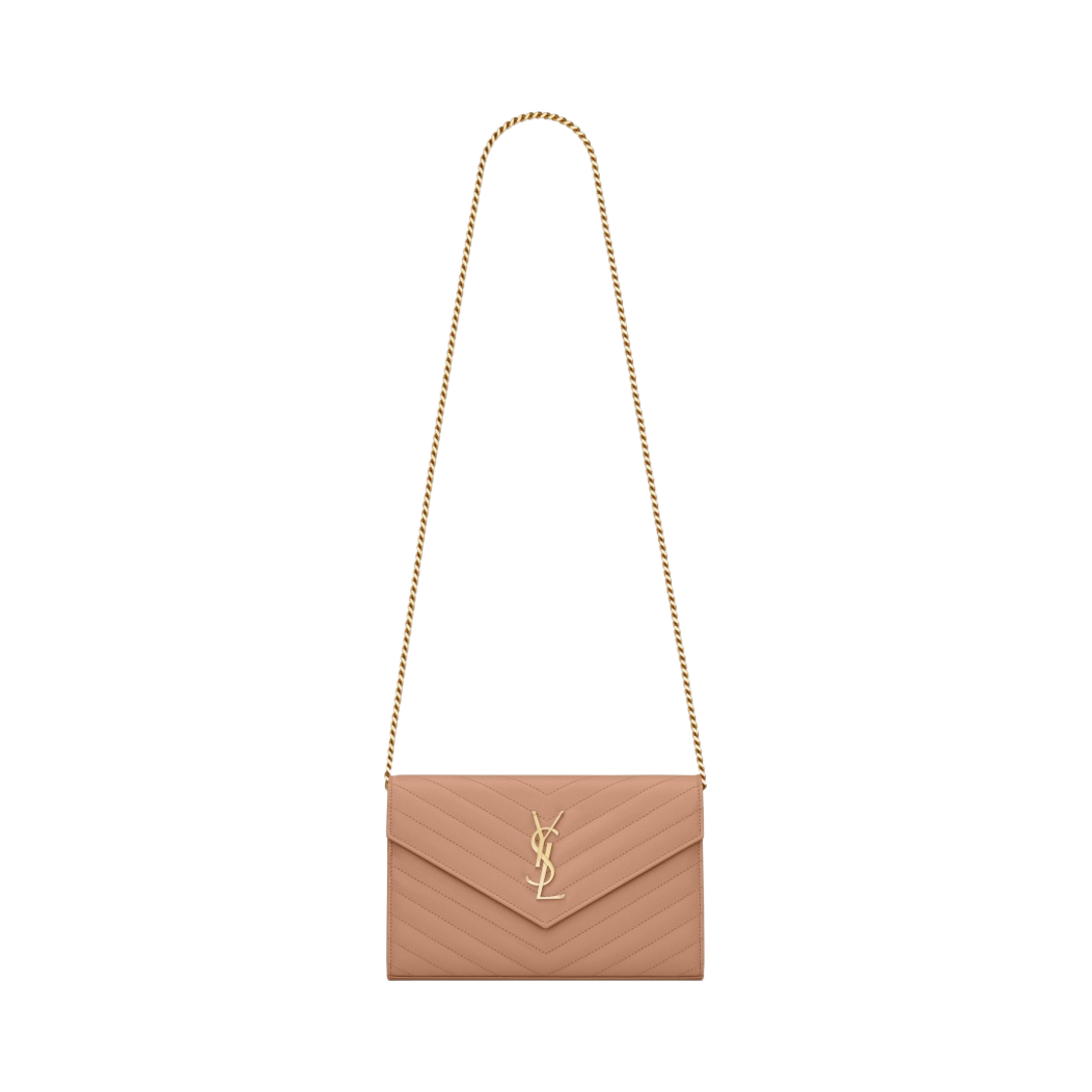 생로랑 그랑 드 뿌드르 엠보스드 레더 카산드라 마틀라세 체인 지갑 빈티지 피치(Saint Laurent Cassandre Matelasse Chain Wallet in Grain de Poudre Embossed Leather Vintage Peach) - 1