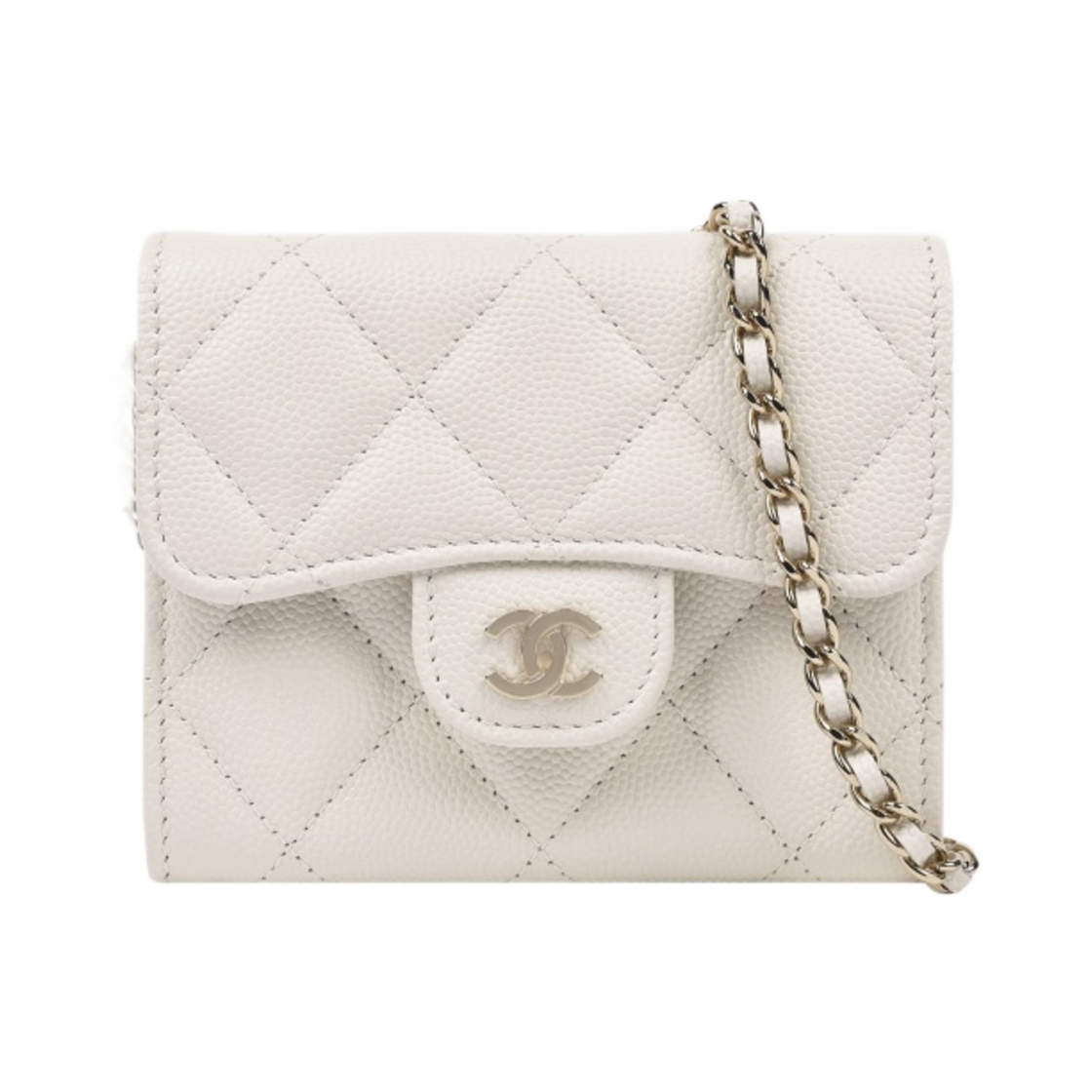 샤넬 클래식 체인 미니백 그레인드 카프스킨 & 골드 메탈 화이트(Chanel Classic Clutch With Chain Grained Calfskin & Gold White)