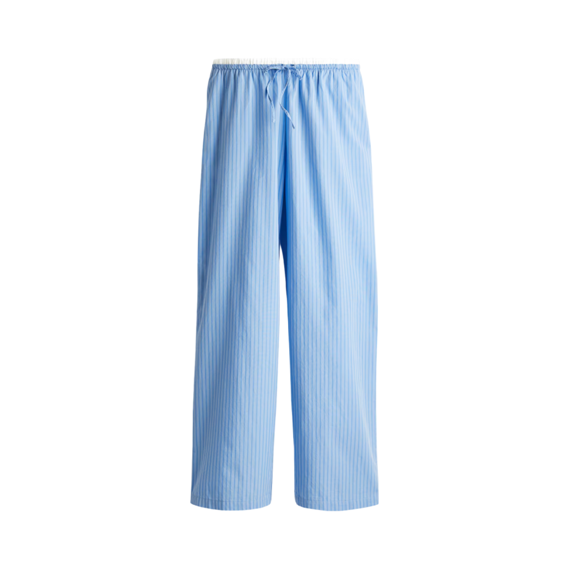 (W) 에이치앤엠 더블 웨이스트밴드 포플린 드로스트링 팬츠 블루 스트라이프((W) H&M Double Waistband Poplin Drawstring Pants Blue Striped)
