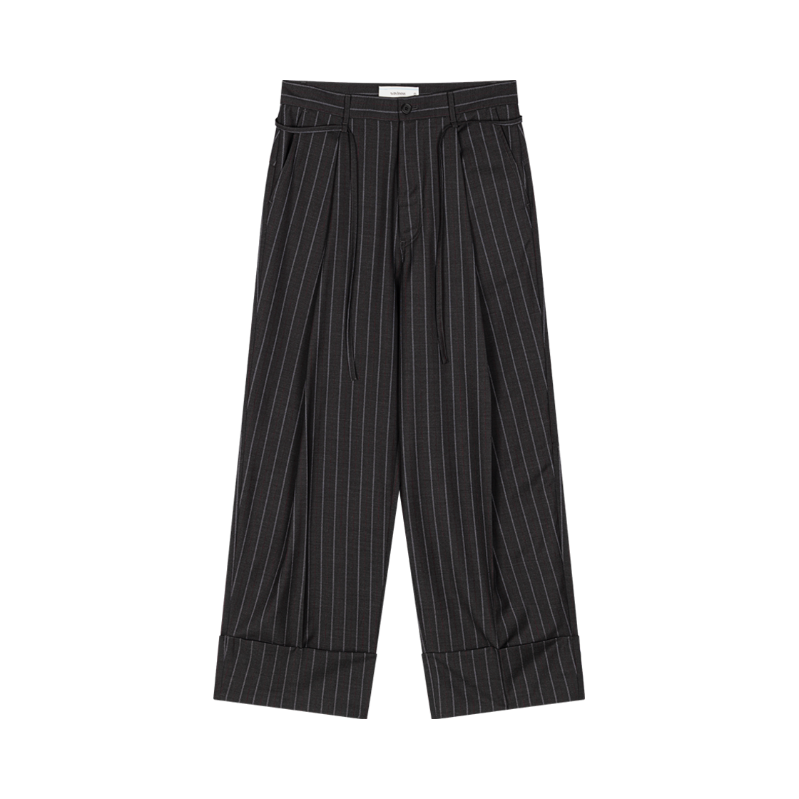 웨이비니스 딥 원 턱 턴업 슬랙스 차콜 레드 스트라이프(Waviness Deep One Tuck Turn Up Slacks Charcoal Red Stripe)