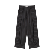Waviness Deep One Tuck Turn Up Slacks Charcoal Red Stripe