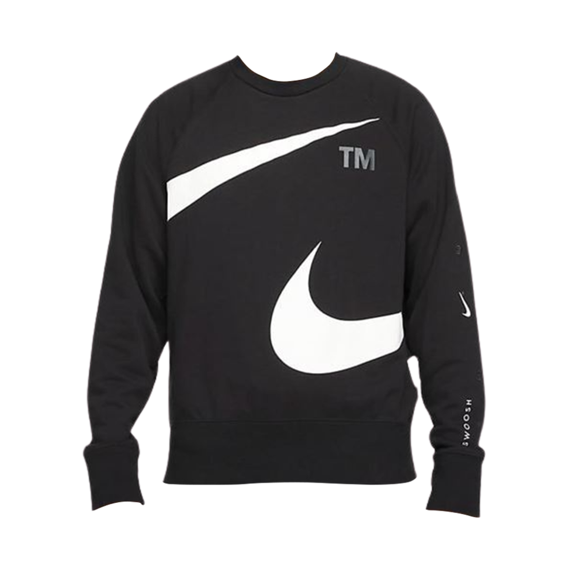 나이키 NSW 빅 스우시 프렌치 테리 크루 플리스 스웨트셔츠 블랙 - 아시아(Nike NSW Big Swoosh French Terry Crew Fleece Sweatshirt Black - Asia) - 1