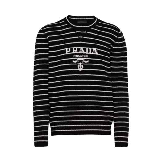 Prada Wool Cashmere Crewneck Sweater Black White