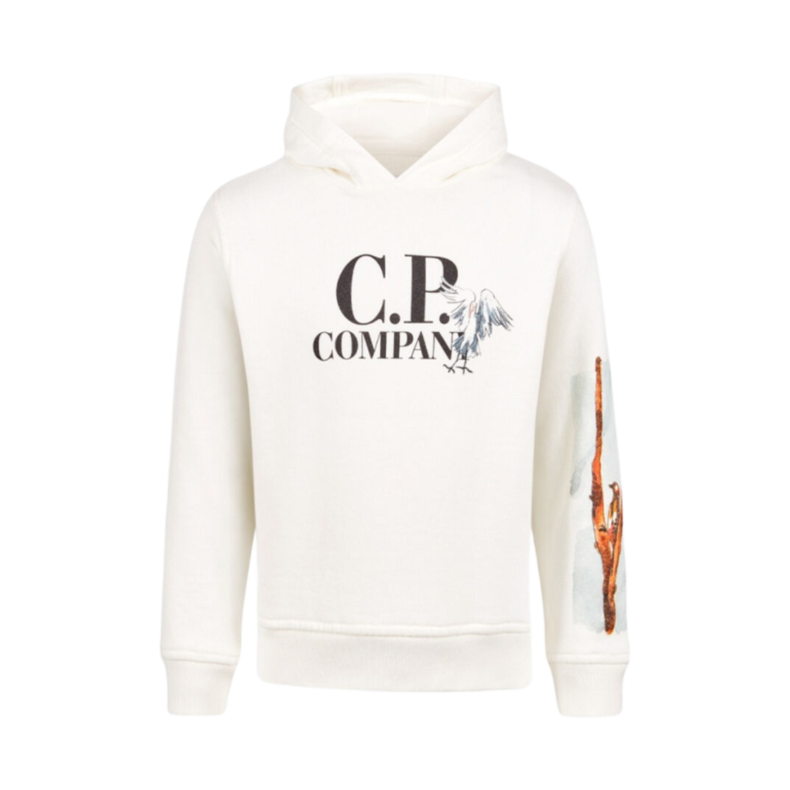 (키즈) C.P. 컴퍼니 U16 베이직 플리스 그래픽 로고 후드 거즈 화이트 - 23SS((Kids) C.P. Company U16 Basic Fleece Graphic Logo Hoodie Gauze White - 23SS) - 1