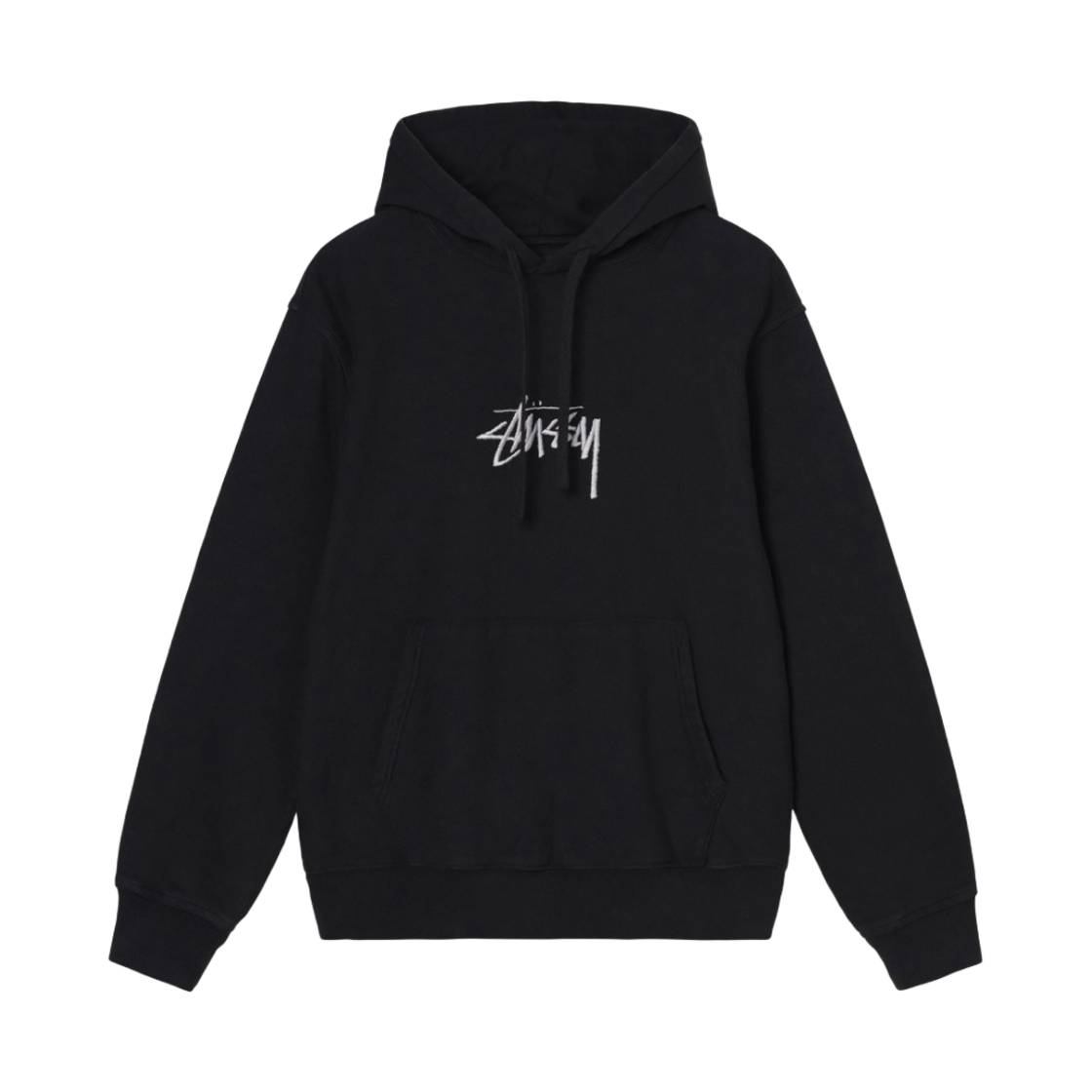 스투시 스탁 로고 아플리케 후드 블랙