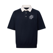 Louis Vuitton Embroidered Short Sleeved Cotton Blend Polo Shirt Navy Blue