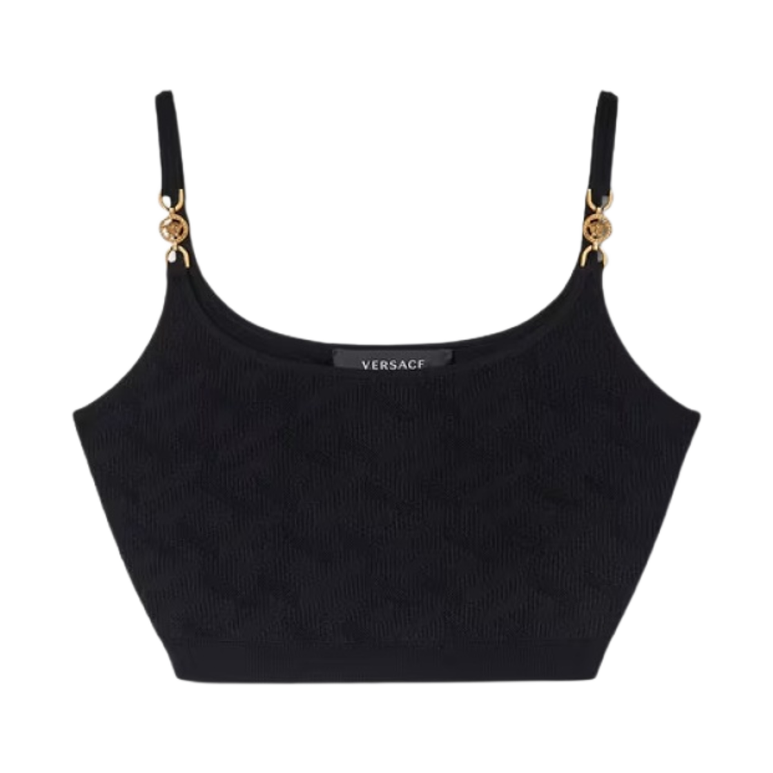 (W) 베르사체 라 그레카 메두사 자카드 크롭 탑 블랙((W) Versace La Greca Medusa Jacquard Crop Top Black) - 1