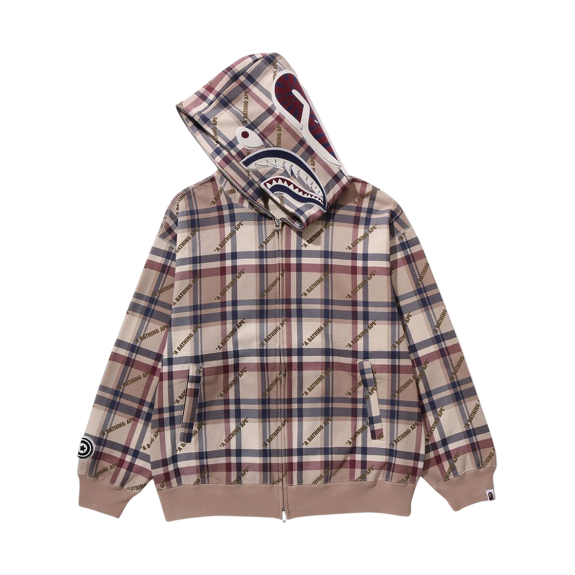 베이프 로고 체크 패턴 샤크 풀 집 후드 베이지(BAPE Logo Check Pattern Shark Full Zip Hoodie Beige) - 2