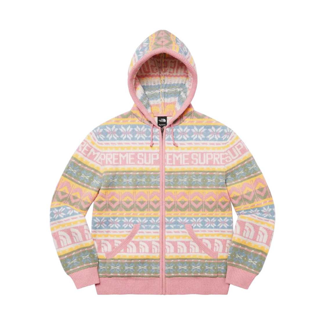 슈프림 x 노스페이스 집업 후드 스웨터 핑크 - 22FW